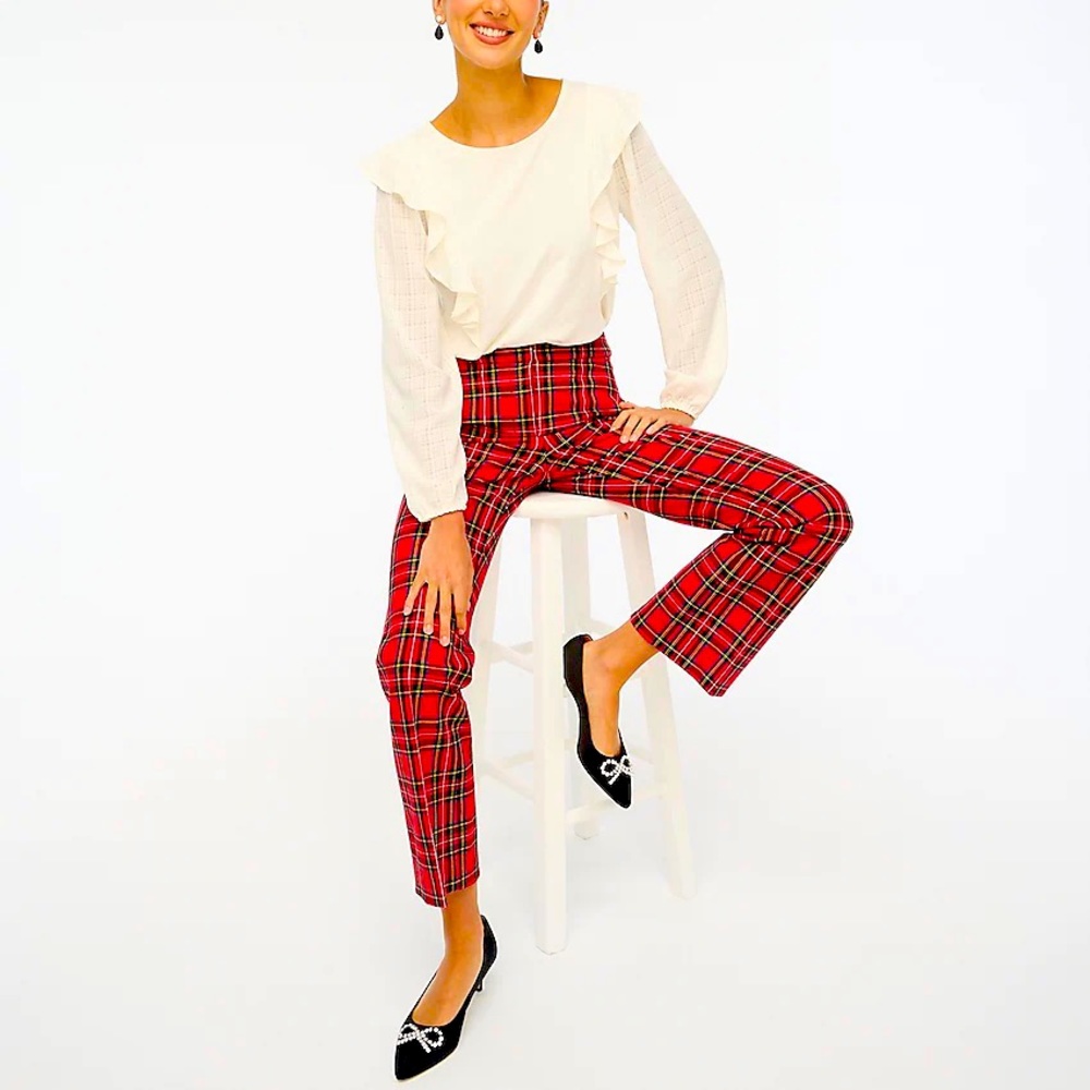 J. Crew • Red Tartan Plaid Cameron Crop Pants